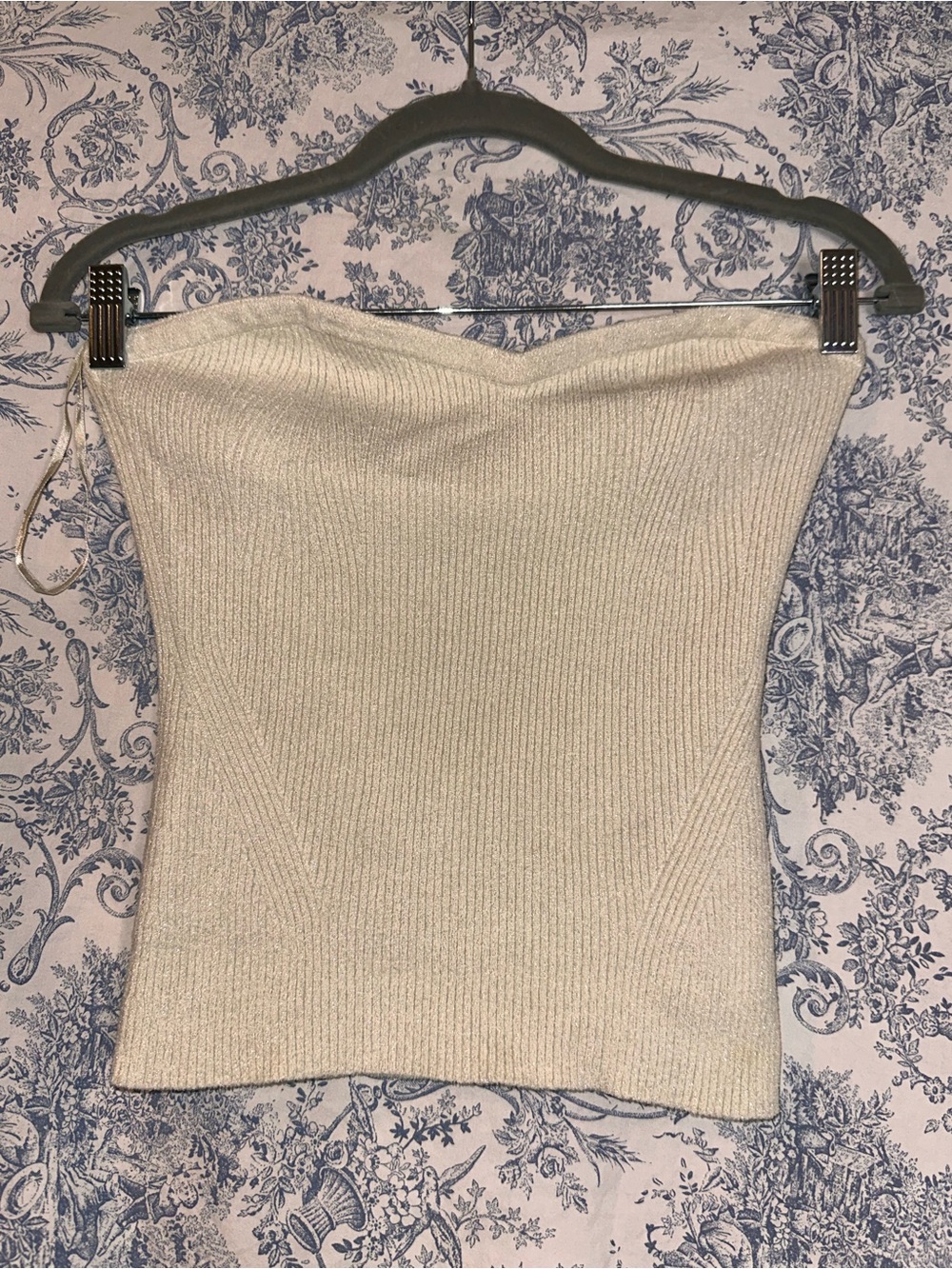 All Saints Cream Ribbed Strapless Knit Top